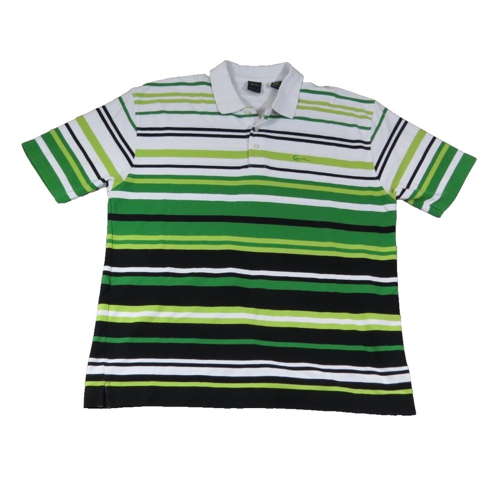 Karl Kani Gold Stripe Polo Shirt Men 3X Big and Tall Green Black White Pique Tee